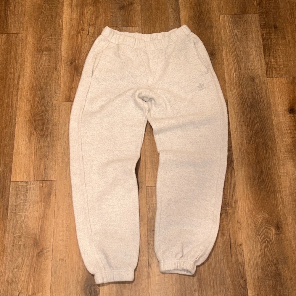 Adidas Originals Grey Sherpa Fleece Joggers Trefoil Sweatpants Small